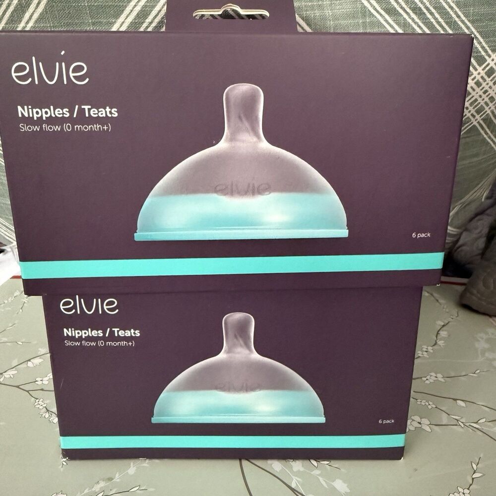 Elvie Nipples Teats Slow Flow 0M+ 6 Pack Cushions Soft Silicone for Comfort 2 Pk